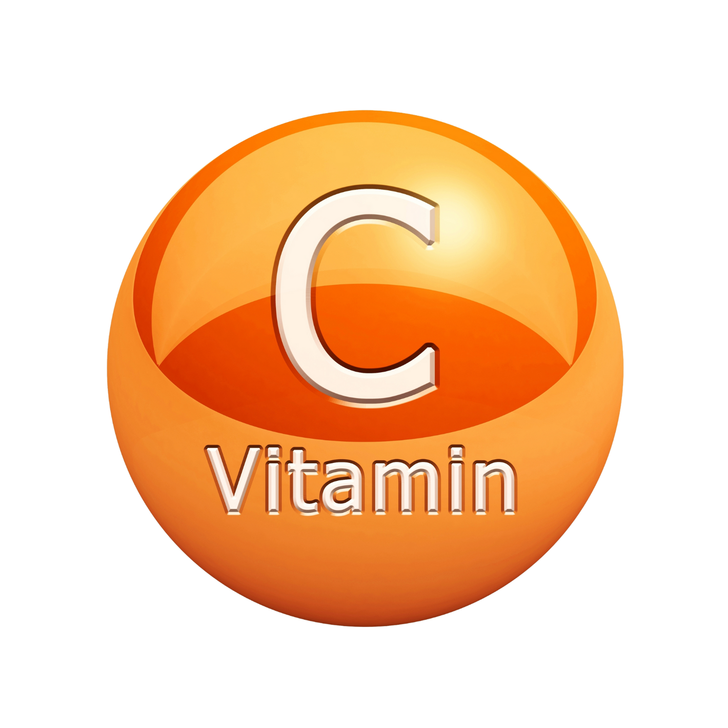 Orange sphere with 'Vitamin C' text, symbolizing Vitamin C supplement.